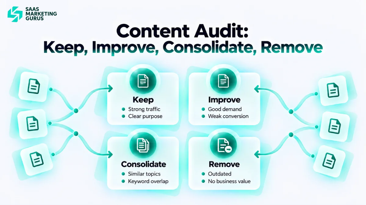 SaaS content audit framework showing how to organize existing blog content.