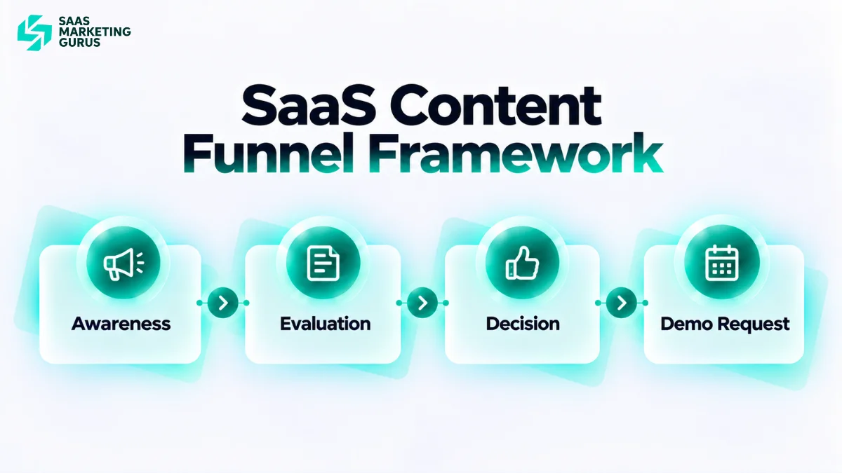SaaS content marketing funnel showing awareness, evaluation, and decision stage content.