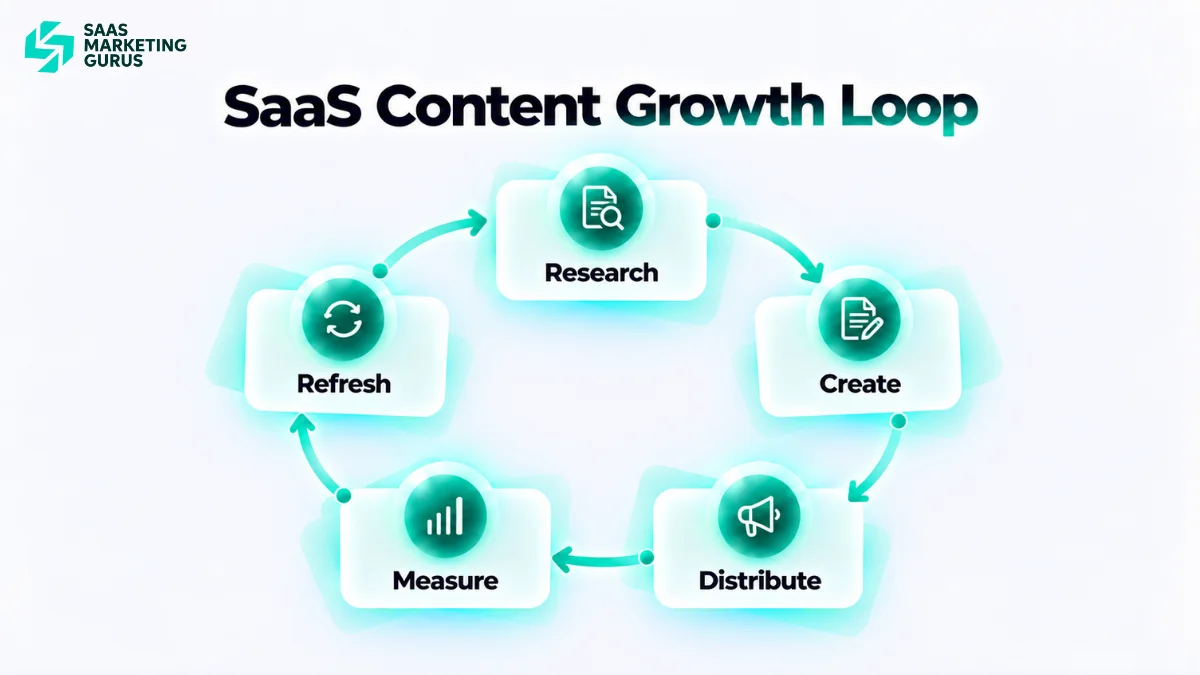 SaaS content marketing growth loop showing the process of creating, measuring, and improving content.