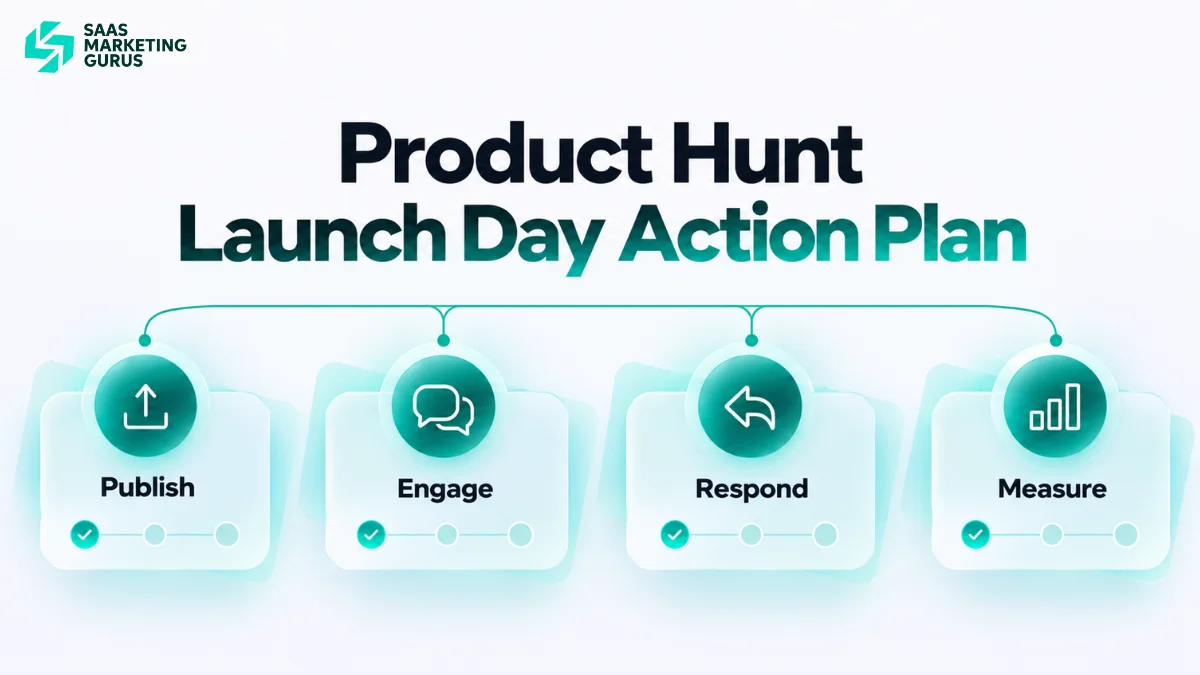 Product Hunt launch day action plan showing SaaS team activities during the first 24 hours