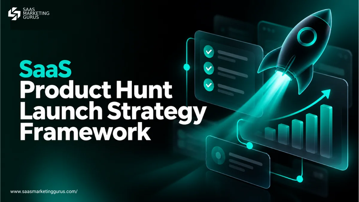 SaaS Product Hunt launch strategy showing a 30 day preparation, launch day, and conversion framework.